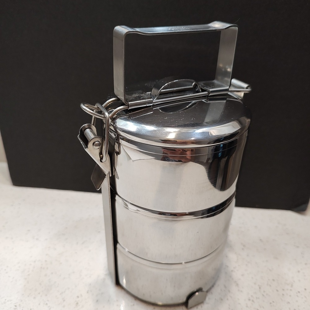 Vtg Zebra Thailand Stainless Steel 3 Tier Tiffin Lunch Box Food Carrier Bento